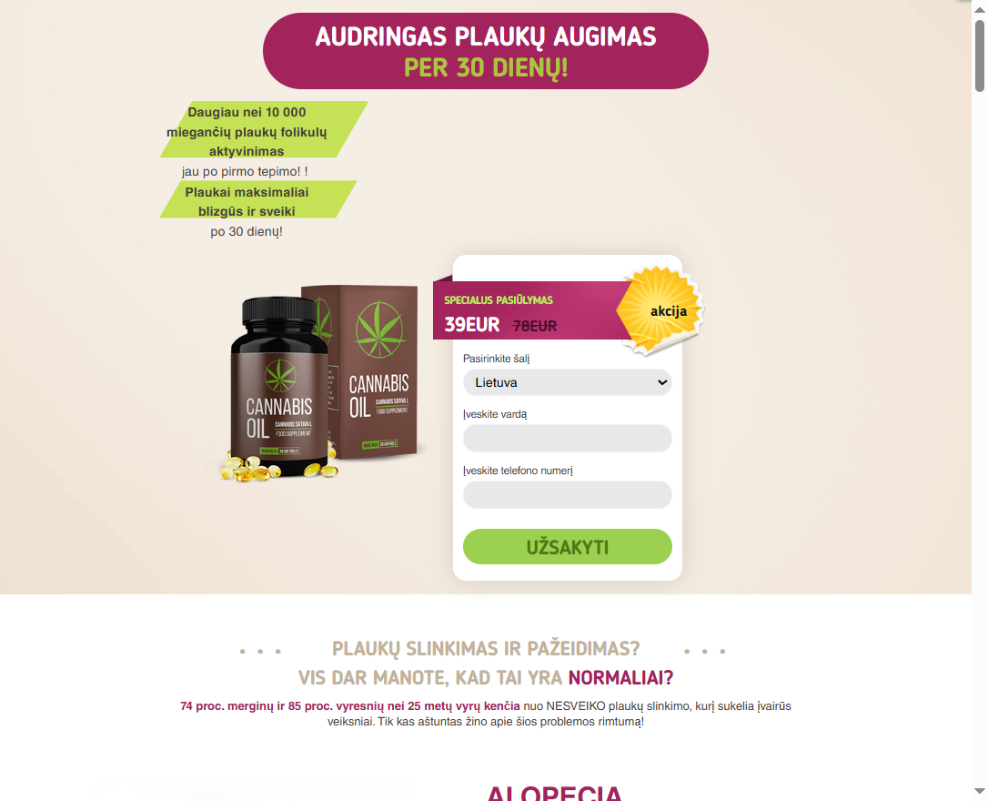 Cannabis Oil produktas Lietuvoje