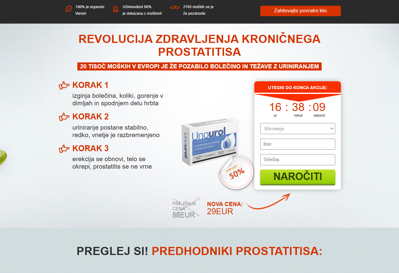 Unourol izdelek za zdravje sečil