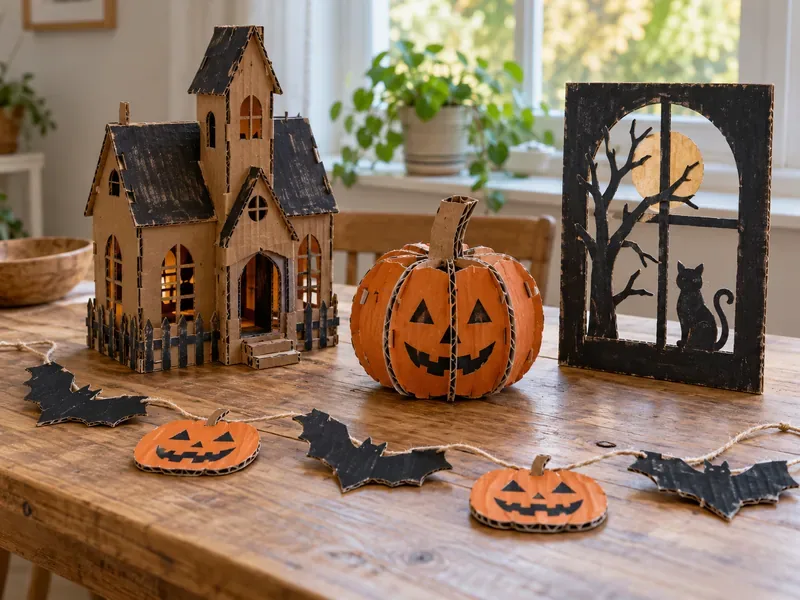 Halloweenpynt af pap: fire genbrugelige projekter for børn og deres forskellige fordele